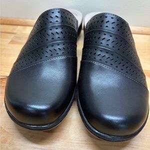 Clarks Black Leather Mules